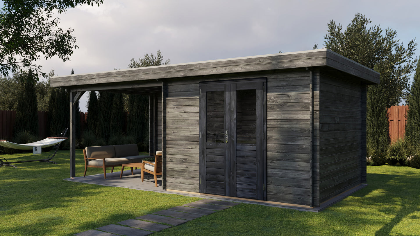 Lugarde Select Log Cabin with veranda Tyne 300x300cm + 300cm - Pressure treated Grey