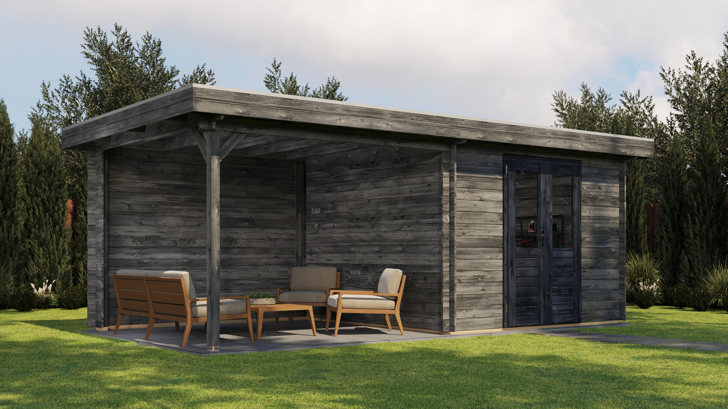 Lugarde Select Log Cabin with veranda Tyne 300x300cm + 300cm - Pressure treated Grey