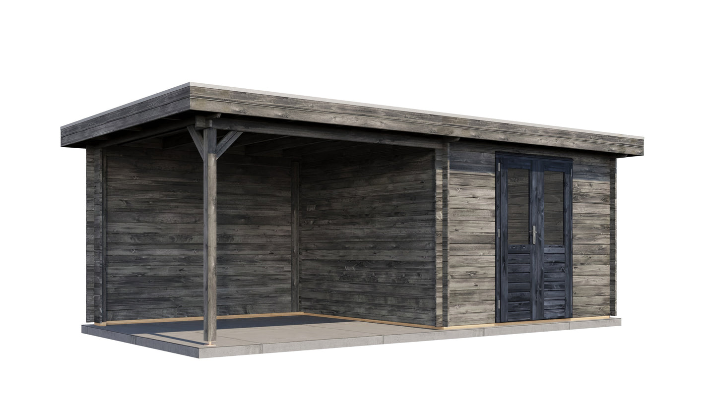 Lugarde Select Log Cabin with veranda Tyne 300x300cm + 300cm - Pressure treated Grey