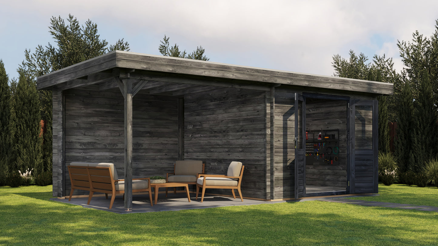 Lugarde Select Log Cabin with veranda Tyne 300x300cm + 300cm - Pressure treated Grey