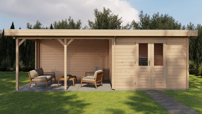 Lugarde Select Log Cabin with veranda Bristol 300x300cm + 400cm - Untreated