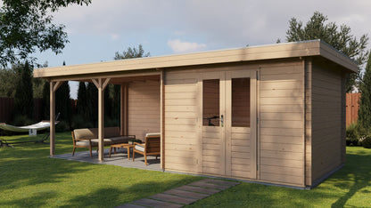 Lugarde Select Log Cabin with veranda Bristol 300x300cm + 400cm - Untreated