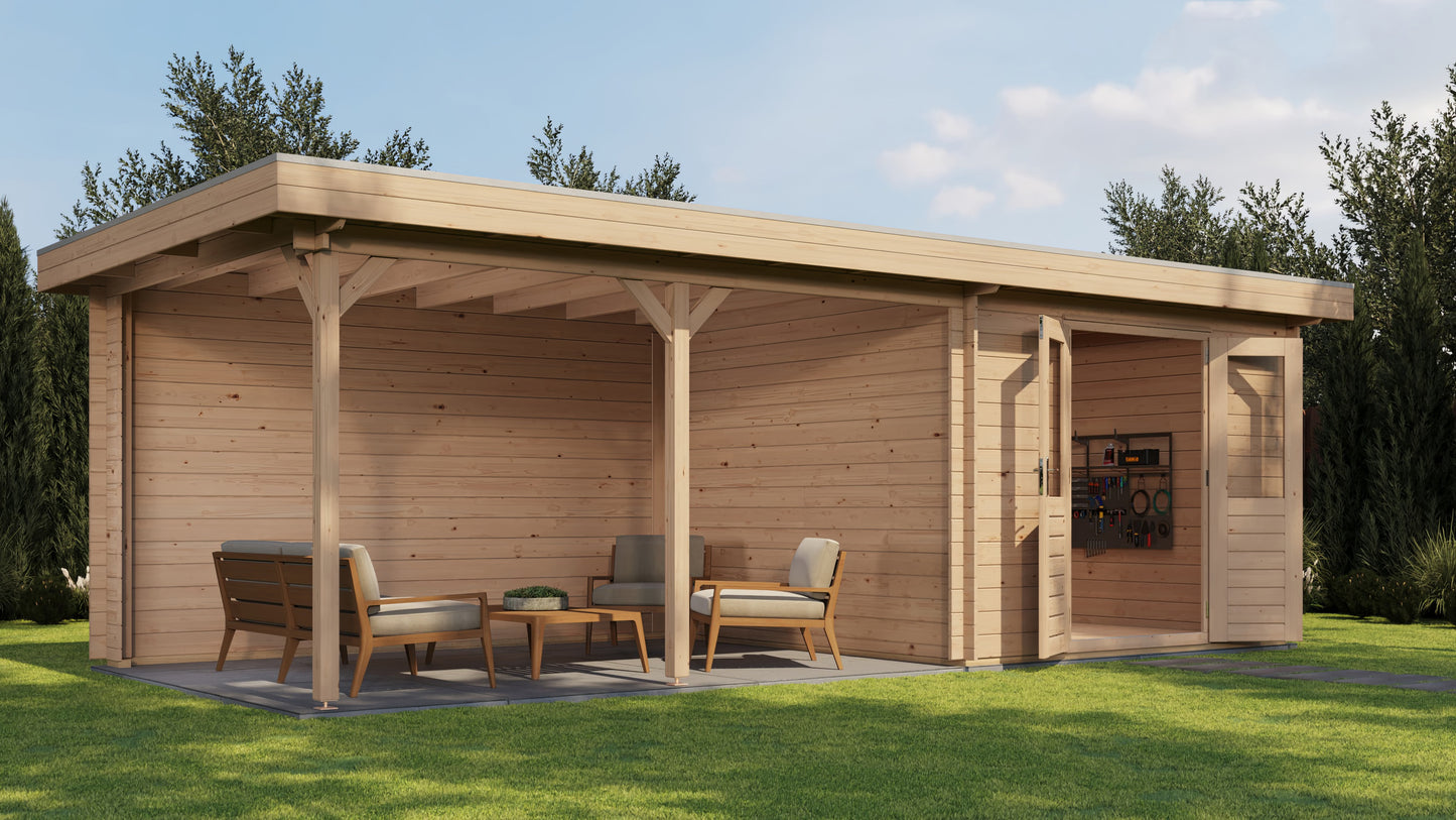 Lugarde Select Log Cabin with veranda Bristol 300x300cm + 400cm - Untreated