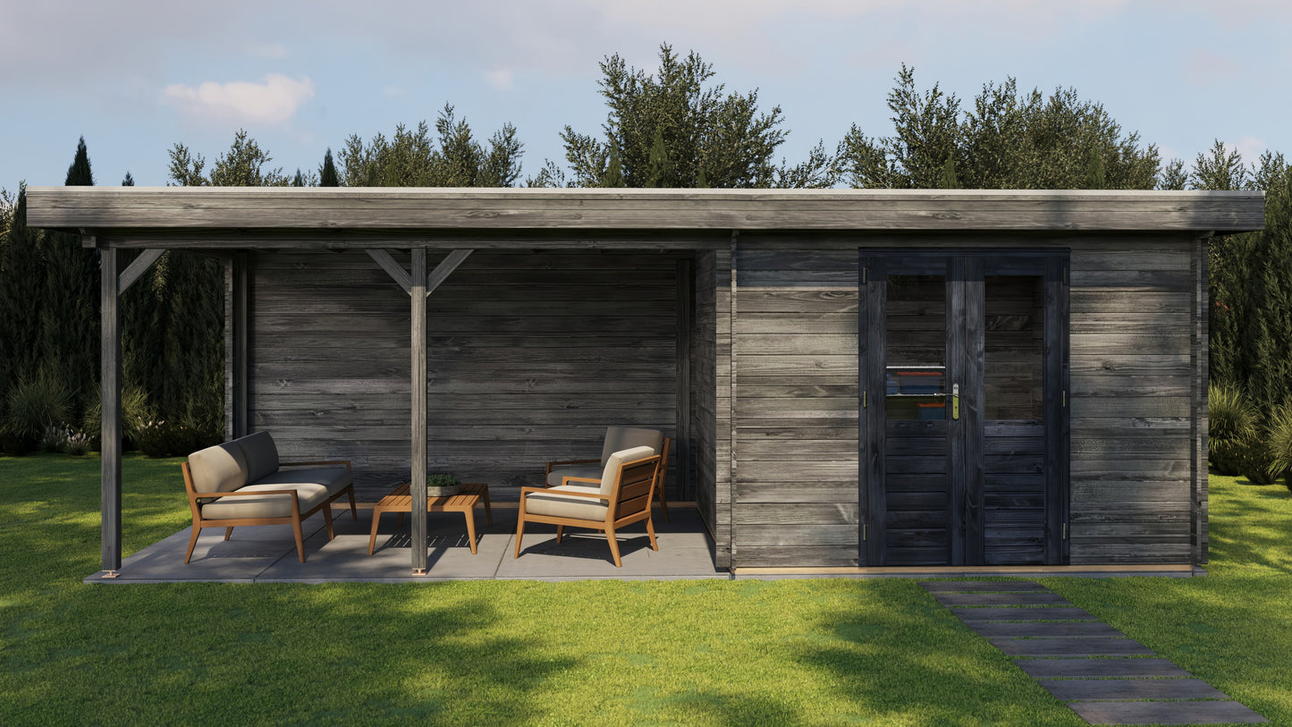 Lugarde Select Log Cabin with veranda Bristol 300x300cm + 400cm - Pressure treated Grey
