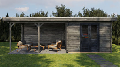 Lugarde Select Log Cabin with veranda Bristol 300x300cm + 400cm - Pressure treated Grey