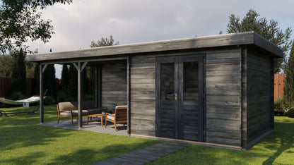Lugarde Select Log Cabin with veranda Bristol 300x300cm + 400cm - Pressure treated Grey