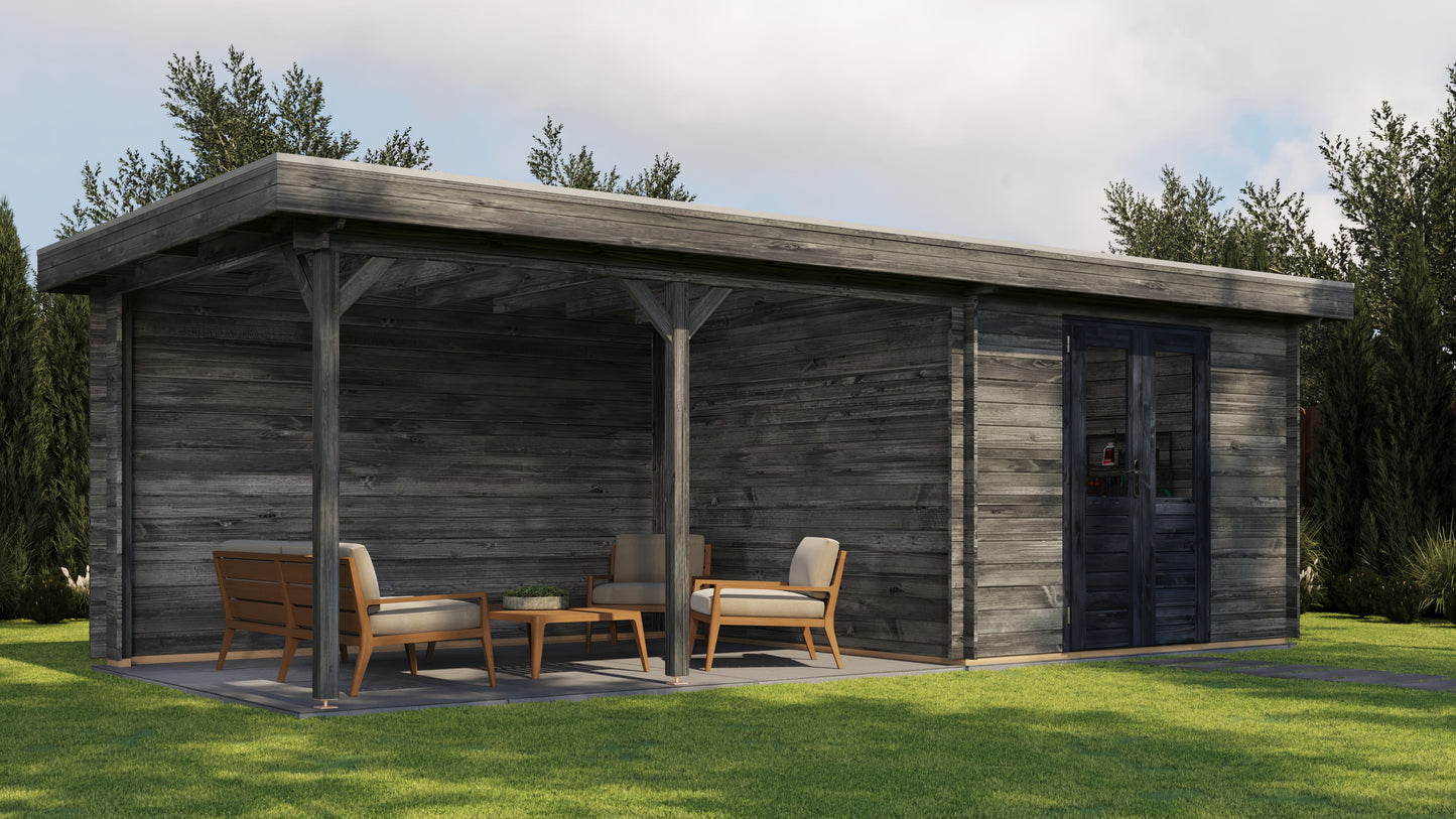 Lugarde Select Log Cabin with veranda Bristol 300x300cm + 400cm - Pressure treated Grey