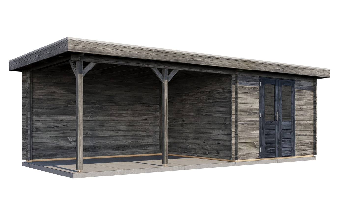 Lugarde Select Log Cabin with veranda Bristol 300x300cm + 400cm - Pressure treated Grey