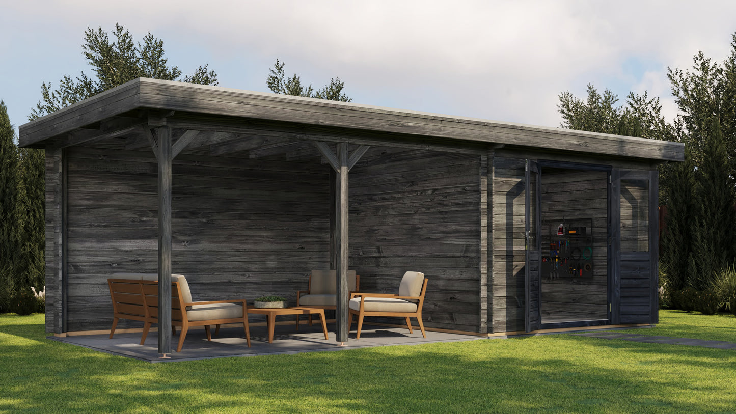 Lugarde Select Log Cabin with veranda Bristol 300x300cm + 400cm - Pressure treated Grey