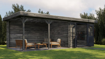 Lugarde Select Log Cabin with veranda Bristol 300x300cm + 400cm - Pressure treated Grey