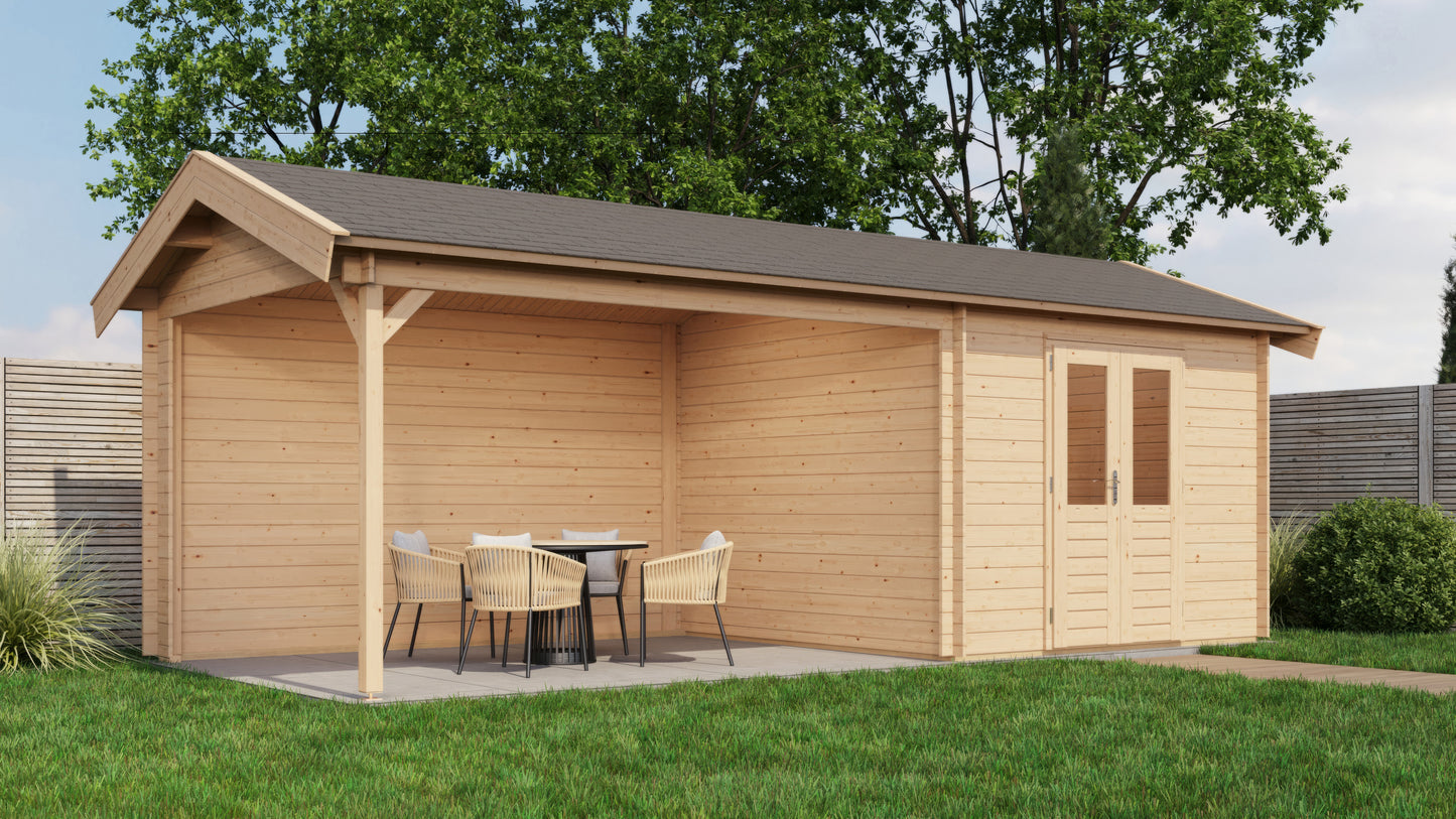 Lugarde Select Log Cabin with veranda Berkshire 300x300cm + 400cm - Untreated