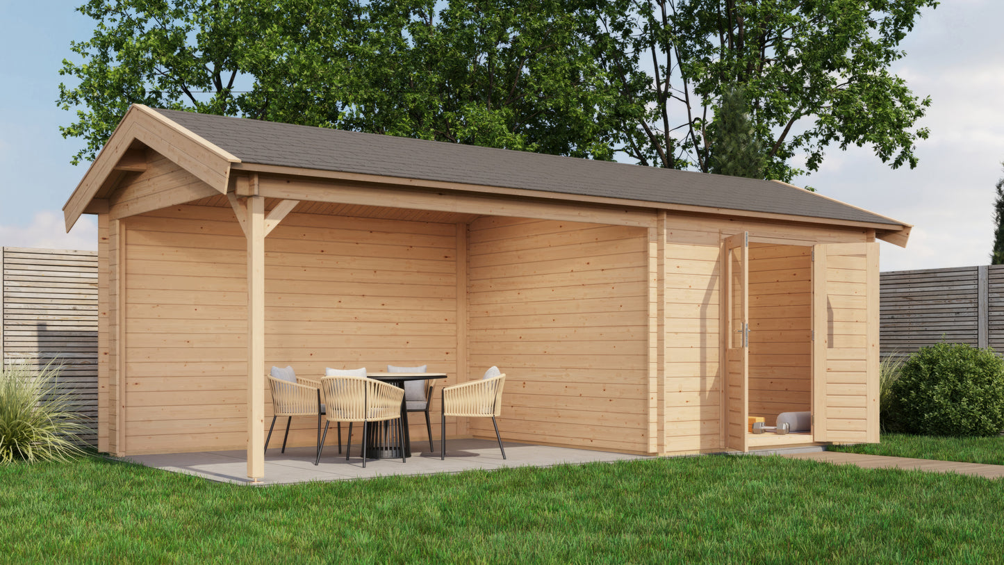 Lugarde Select Log Cabin with veranda Berkshire 300x300cm + 400cm - Untreated