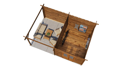 Lugarde Select Log Cabin with veranda Oxford 300x400cm + 300cm - Pressure treated Brown