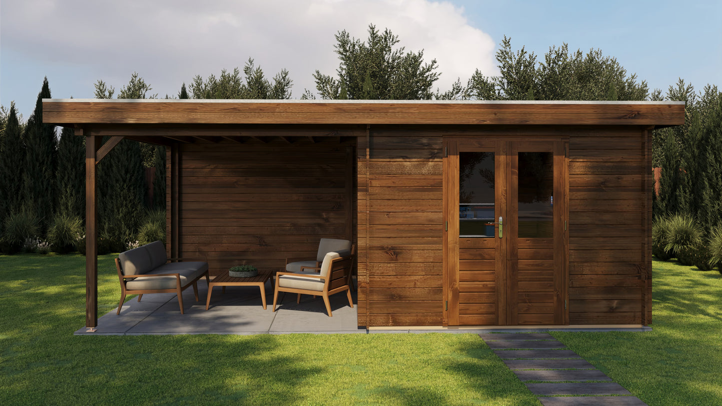 Lugarde Select Log Cabin with veranda Oxford 300x400cm + 300cm - Pressure treated Brown