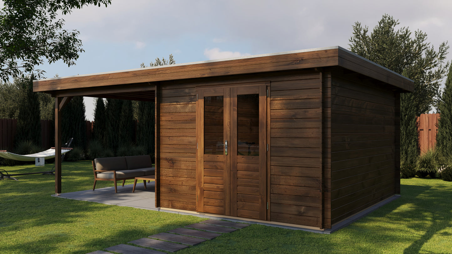 Lugarde Select Log Cabin with veranda Oxford 300x400cm + 300cm - Pressure treated Brown
