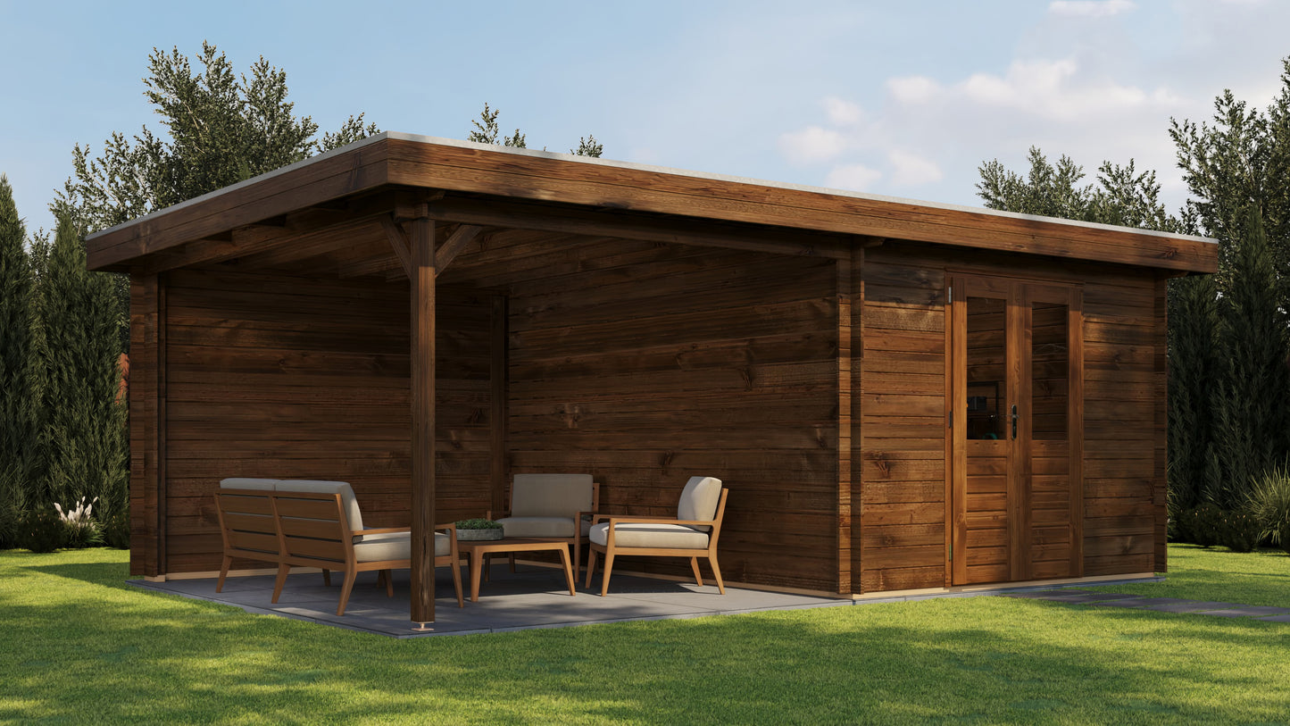 Lugarde Select Log Cabin with veranda Oxford 300x400cm + 300cm - Pressure treated Brown