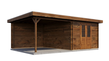 Lugarde Select Log Cabin with veranda Oxford 300x400cm + 300cm - Pressure treated Brown