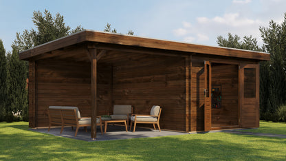 Lugarde Select Log Cabin with veranda Oxford 300x400cm + 300cm - Pressure treated Brown