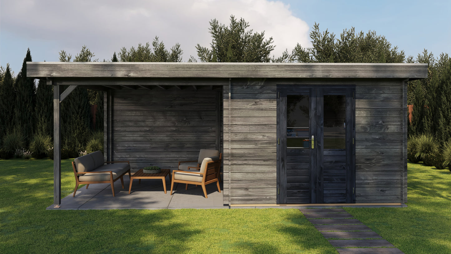 Lugarde Select Log Cabin with veranda Oxford 300x400cm + 300cm - Pressure treated Grey