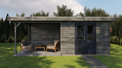 Lugarde Select Log Cabin with veranda Oxford 300x400cm + 300cm - Pressure treated Grey