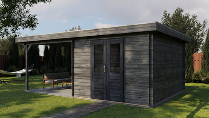 Lugarde Select Log Cabin with veranda Oxford 300x400cm + 300cm - Pressure treated Grey