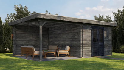Lugarde Select Log Cabin with veranda Oxford 300x400cm + 300cm - Pressure treated Grey