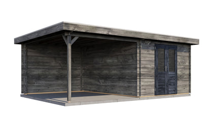 Lugarde Select Log Cabin with veranda Oxford 300x400cm + 300cm - Pressure treated Grey