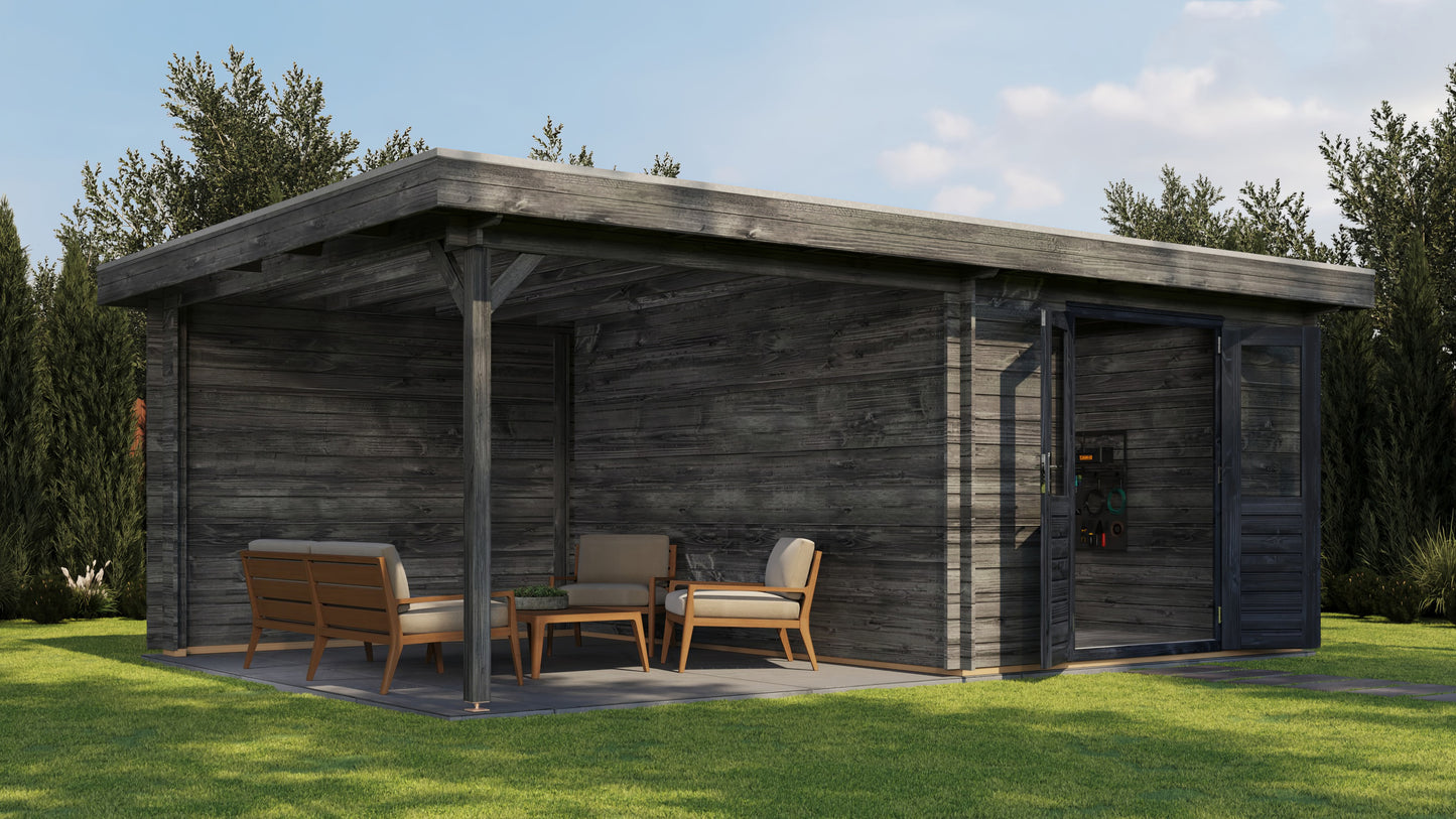 Lugarde Select Log Cabin with veranda Oxford 300x400cm + 300cm - Pressure treated Grey