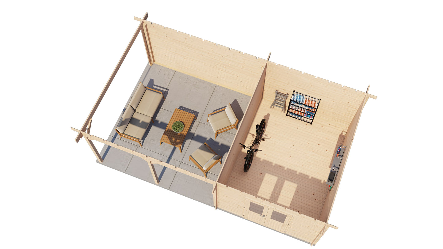 Lugarde Select Log Cabin with veranda Cambridge 300x400cm + 400cm - Untreated