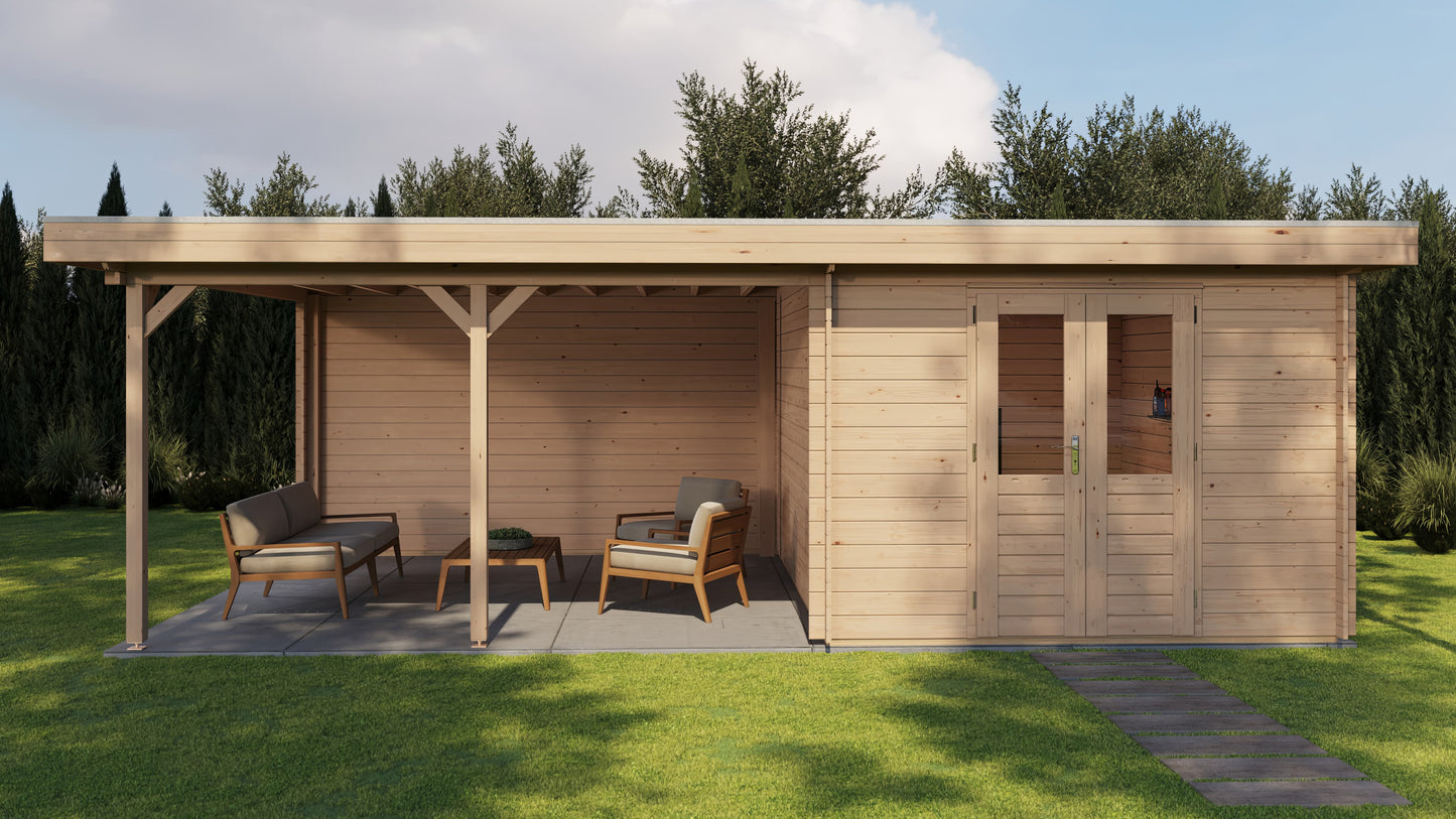 Lugarde Select Log Cabin with veranda Cambridge 300x400cm + 400cm - Untreated
