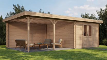 Lugarde Select Log Cabin with veranda Cambridge 300x400cm + 400cm - Untreated