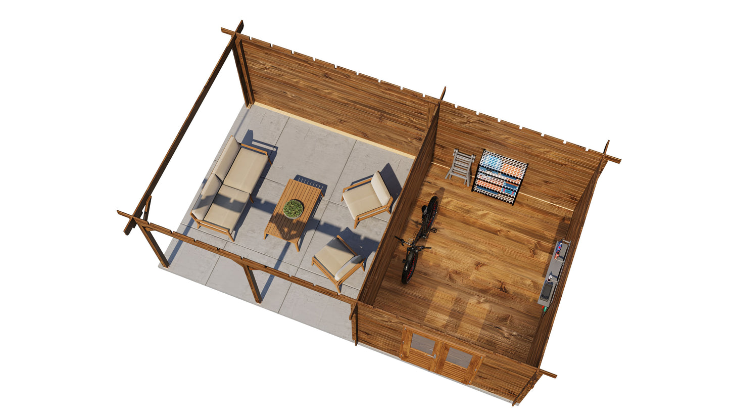 Lugarde Select Log Cabin with veranda Cambridge 300x400cm + 400cm - Pressure treated Brown