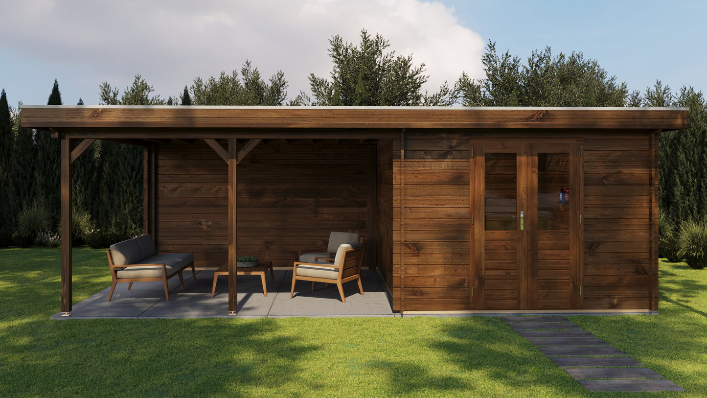 Lugarde Select Log Cabin with veranda Cambridge 300x400cm + 400cm - Pressure treated Brown