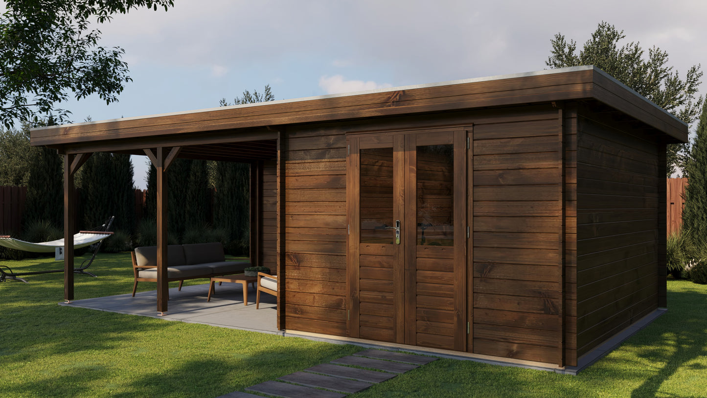 Lugarde Select Log Cabin with veranda Cambridge 300x400cm + 400cm - Pressure treated Brown