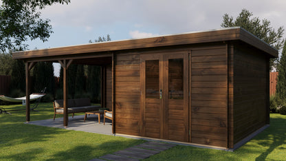 Lugarde Select Log Cabin with veranda Cambridge 300x400cm + 400cm - Pressure treated Brown