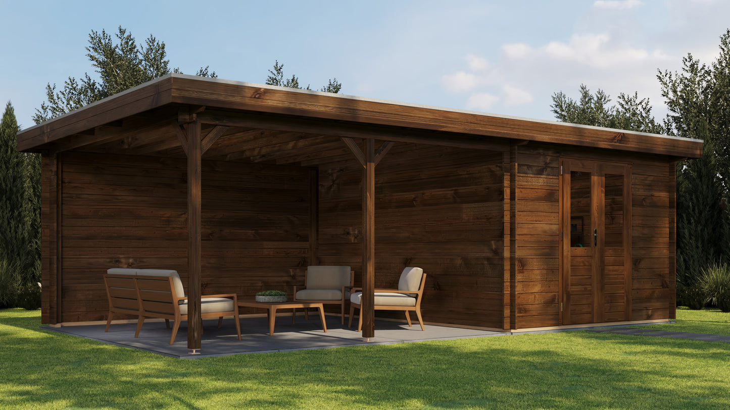 Lugarde Select Log Cabin with veranda Cambridge 300x400cm + 400cm - Pressure treated Brown