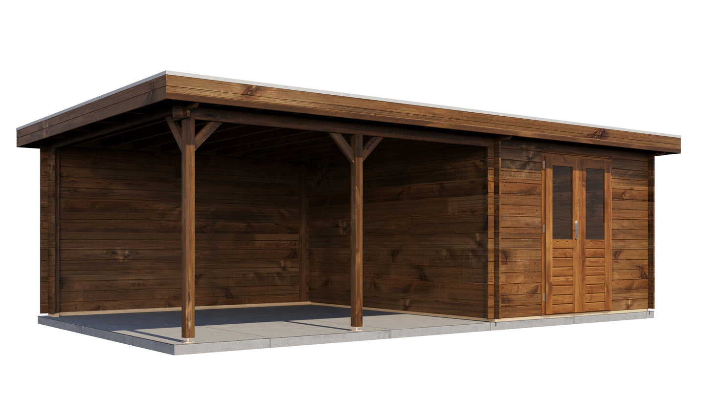 Lugarde Select Log Cabin with veranda Cambridge 300x400cm + 400cm - Pressure treated Brown