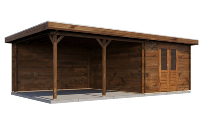 Lugarde Select Log Cabin with veranda Cambridge 300x400cm + 400cm - Pressure treated Brown