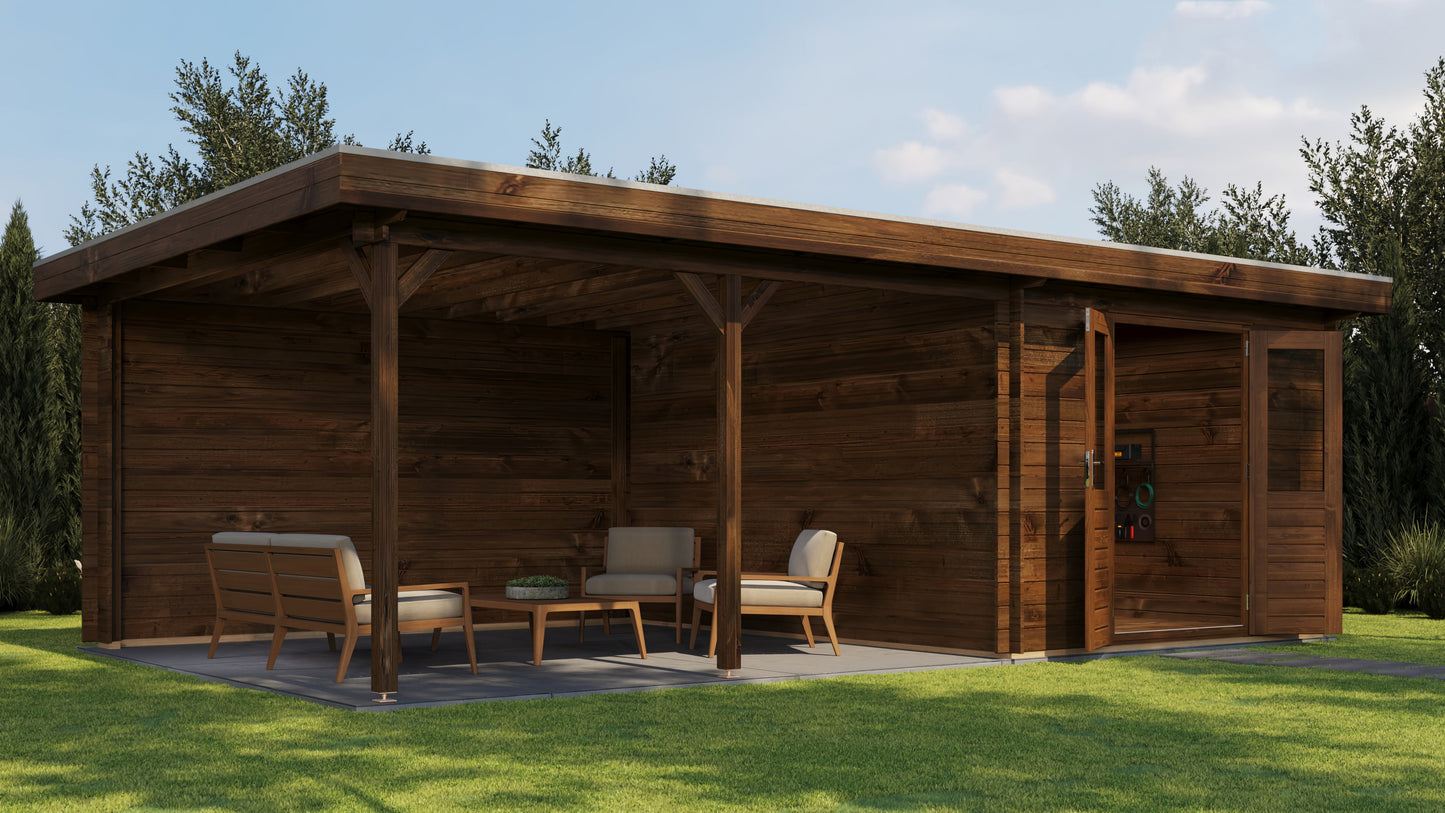 Lugarde Select Log Cabin with veranda Cambridge 300x400cm + 400cm - Pressure treated Brown