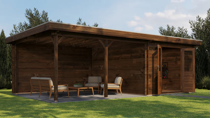 Lugarde Select Log Cabin with veranda Cambridge 300x400cm + 400cm - Pressure treated Brown