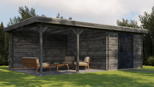 Lugarde Select Log Cabin with veranda Cambridge 300x400cm + 400cm - Pressure treated Grey