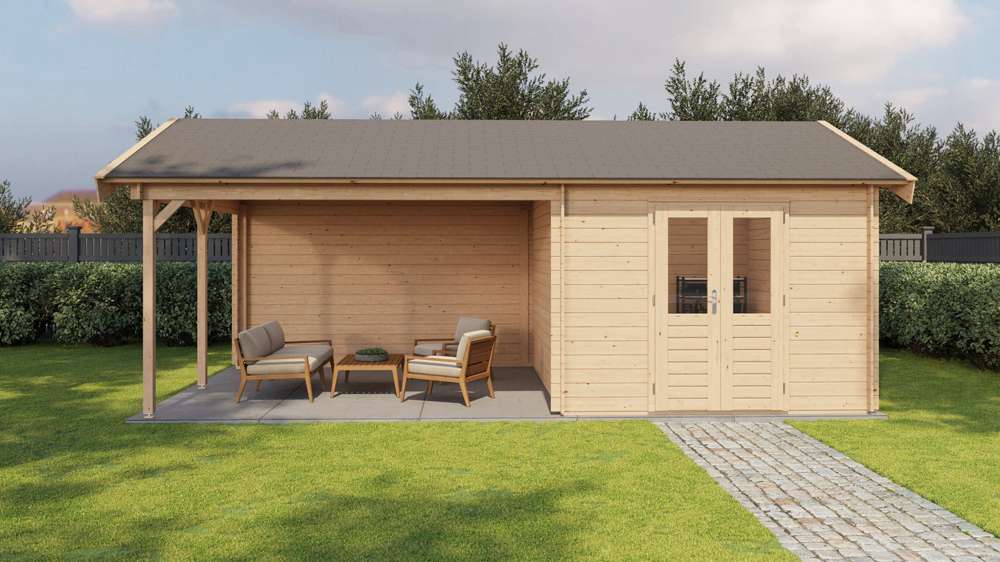 Lugarde Select Log Cabin with veranda Westminster 300x400cm + 400cm - Untreated