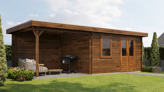Lugarde Select Log Cabin with veranda Firth of Forth 400x300cm + 300cm - Pressure treated Brown