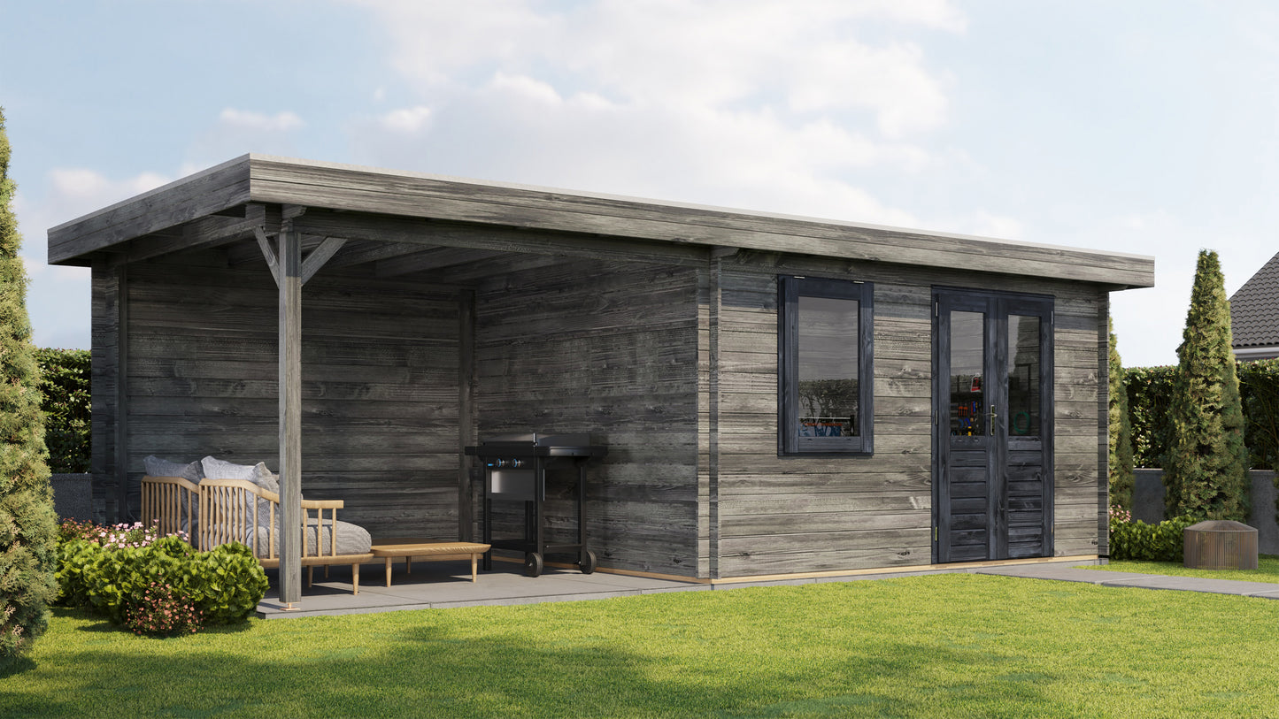Lugarde Select Log Cabin with veranda Firth of Forth 400x300cm + 300cm - Pressure treated Grey