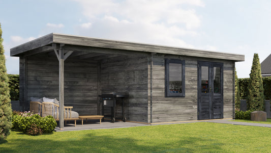 Lugarde Select Log Cabin with veranda Firth of Forth 400x300cm + 300cm - Pressure treated Grey