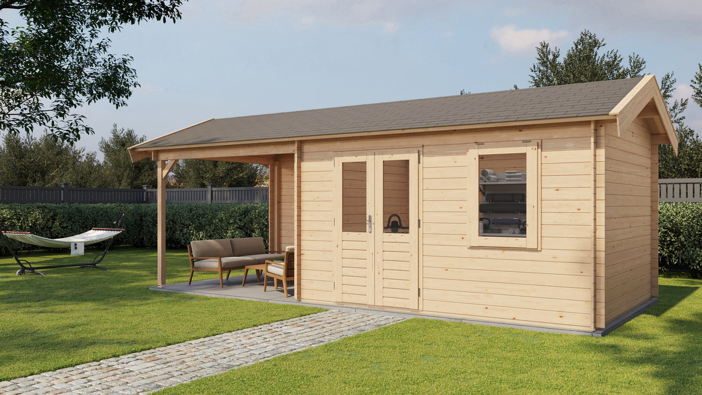 Lugarde Select Log Cabin with veranda Wye 400x300cm + 300cm - Untreated