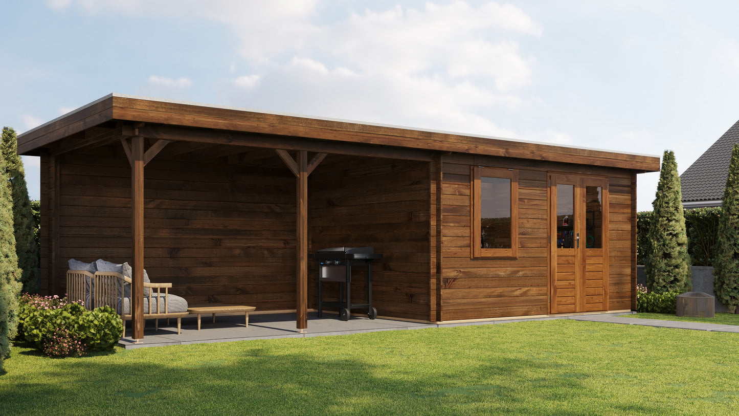 Lugarde Select Log Cabin with veranda Surrey 400x300cm + 400cm - Pressure treated Brown