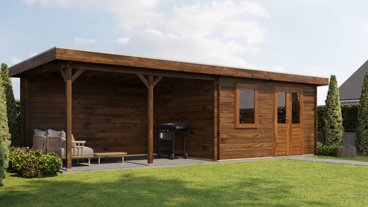 Lugarde Select Log Cabin with veranda Surrey 400x300cm + 400cm - Pressure treated Brown