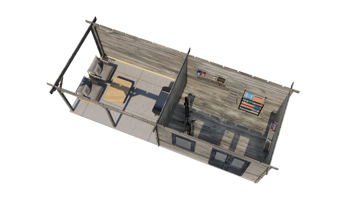 Lugarde Select Log Cabin with veranda Surrey 400x300cm + 400cm - Pressure treated Grey