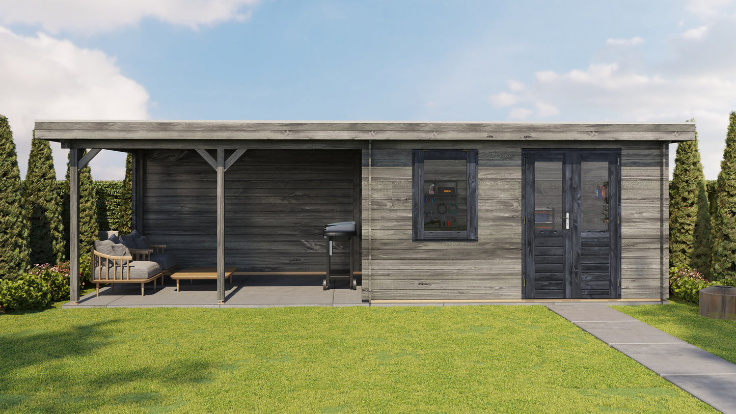 Lugarde Select Log Cabin with veranda Surrey 400x300cm + 400cm - Pressure treated Grey